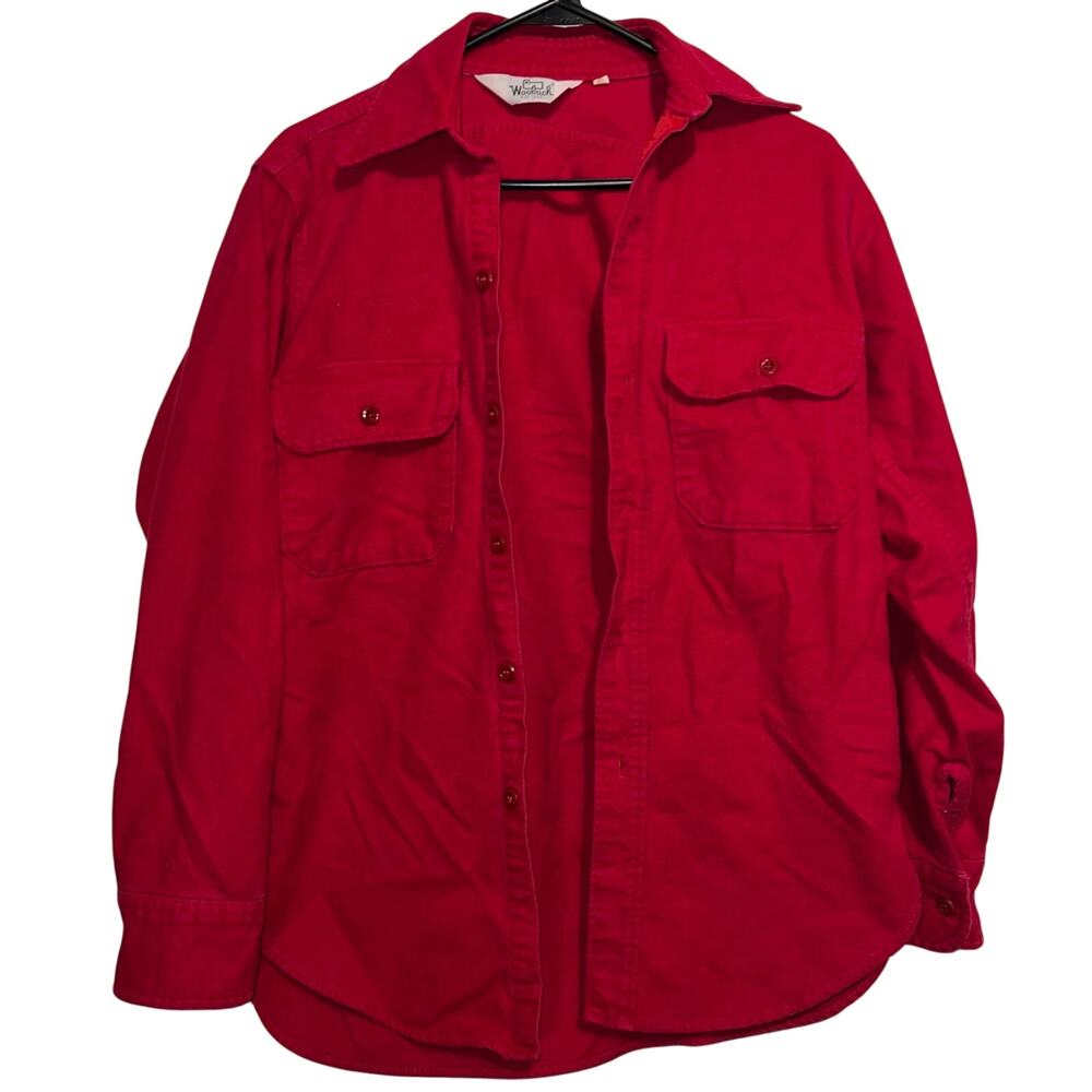 Vintage 80s Woolrich Red Blank Plain Button Up Shirt Size Small